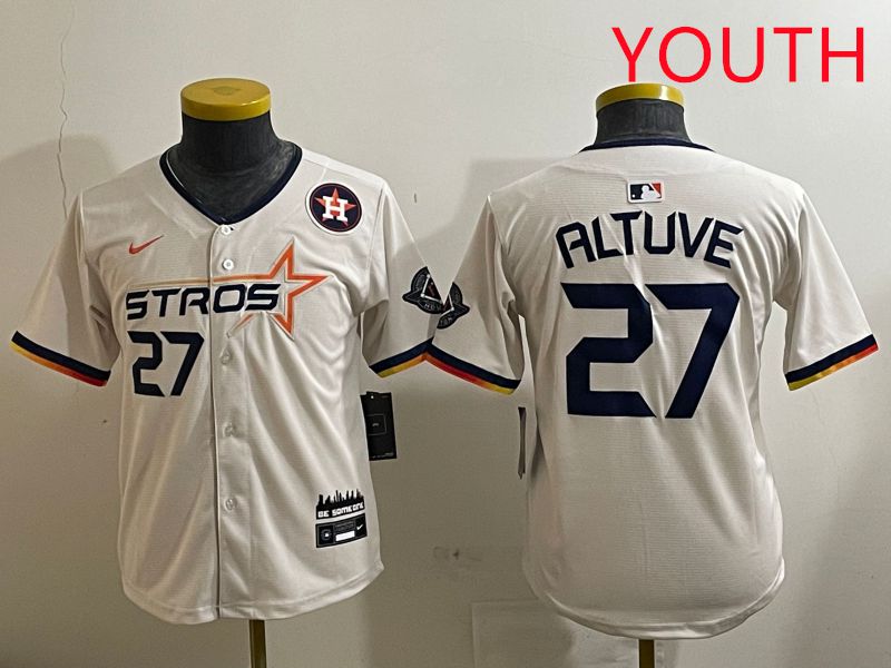 Youth Houston Astros #27 Altuve Cream Three generations Joint Name 2025 Nike MLB Jersey style 4123